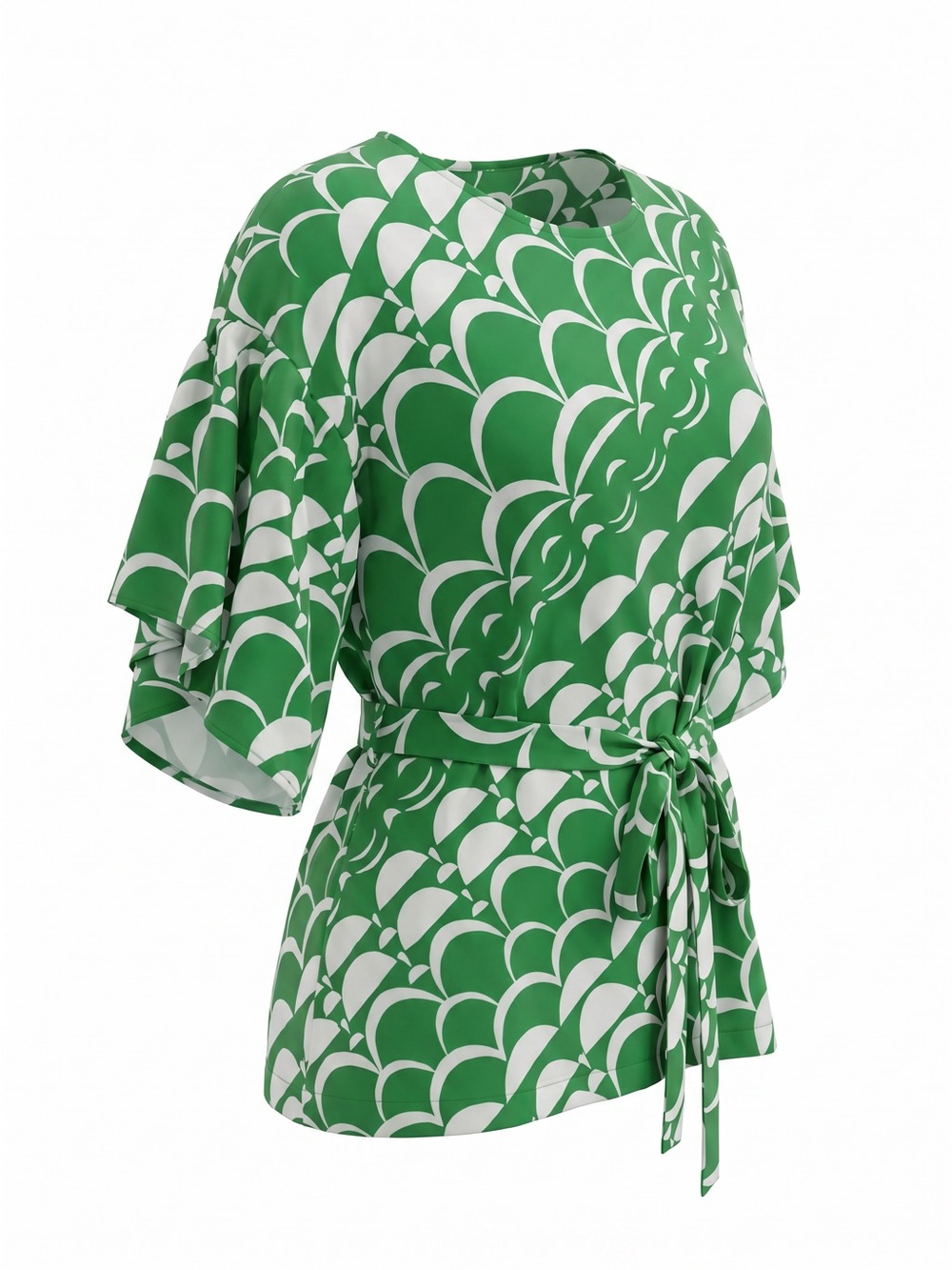 Green White Printed Patterned Stylish Retro Maeve blouse